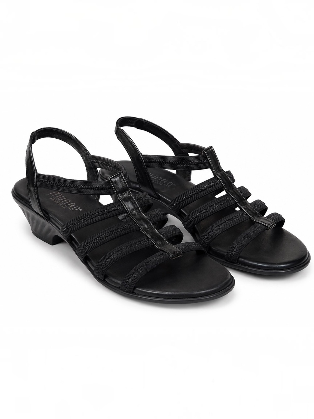 Munro American Madeline Black Strappy Elastic Gladiator Wedge Sandals Size 7